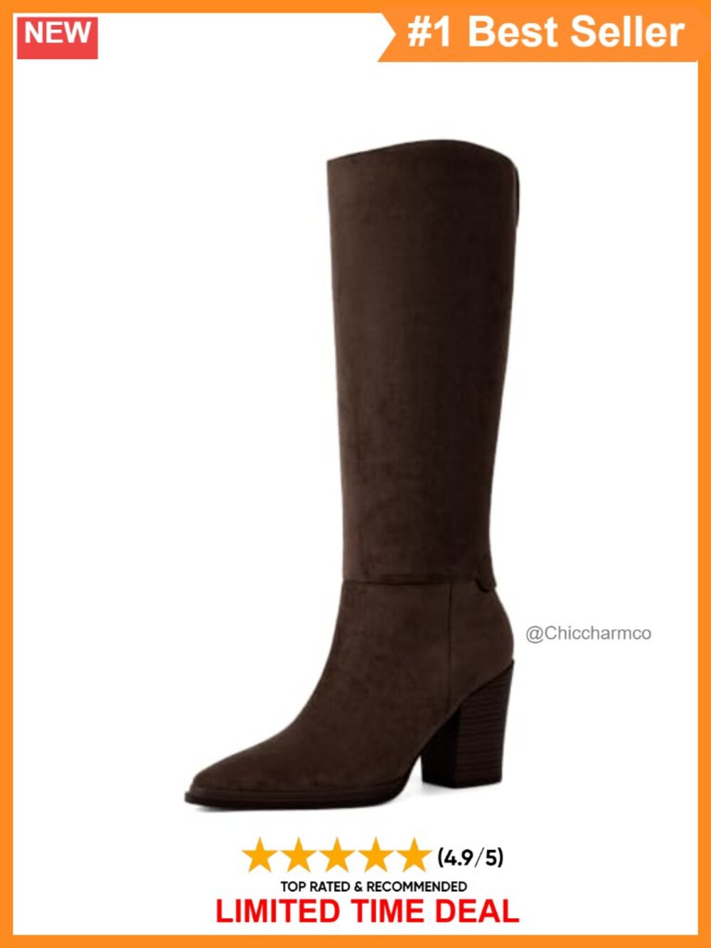 Knee High Boots Pointed Toe Chunky Heel Tall Faux Suede